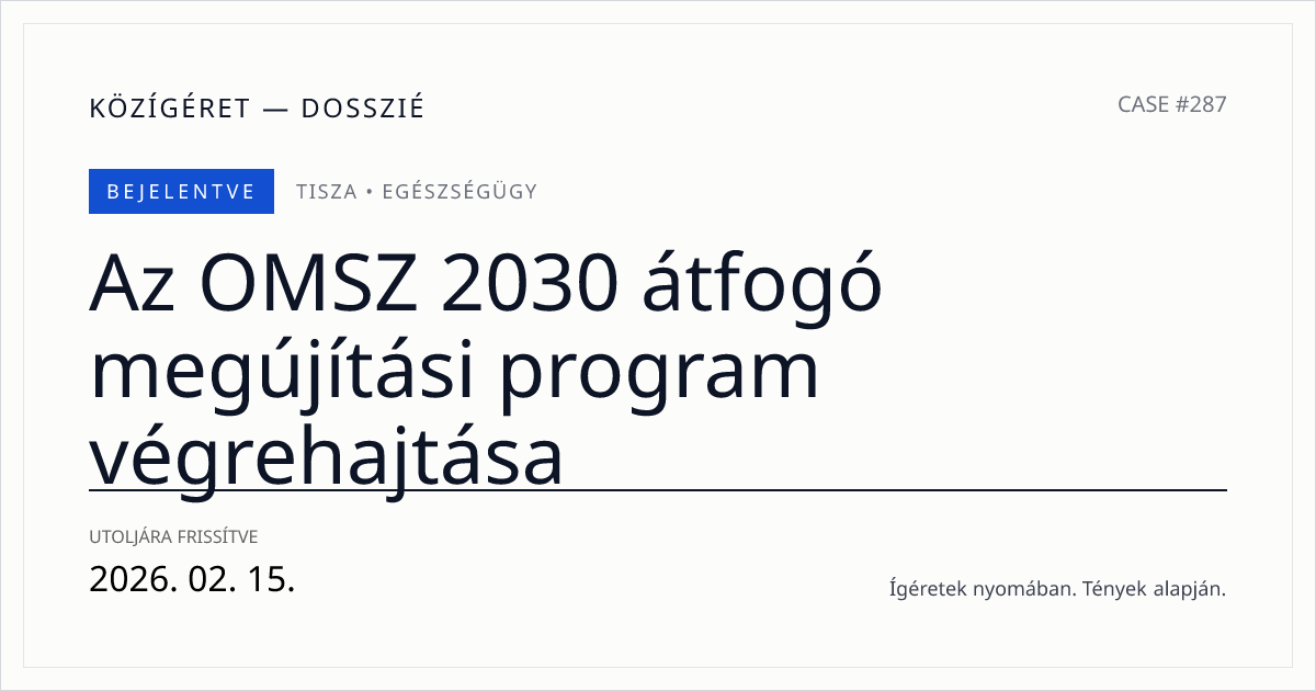 TISZA: Az OMSZ 2030 átfogó megújítási program végrehajtása | Közígéret